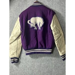 Vintage Holloway Wool/Leather Purple Broncos Letterman Jacket Sm USA MADE Prep